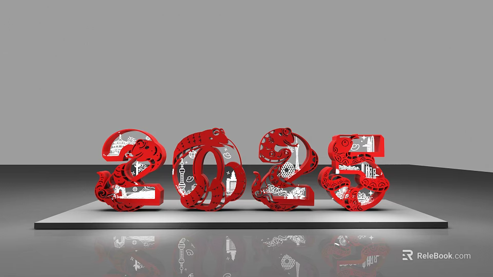 Red 2025 Sculpture With Intricate Cutout Design As Popular Photo Check in Spot 3d model 
