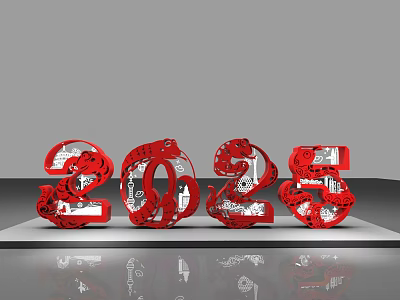 Red 2025 Sculpture With Intricate Cutout Design As Popular Photo Check in Spot 3d model