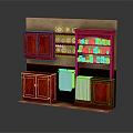 Kitchen Storage Interior With Red Cabinets Wall Plates Glass Door Jar Cabinet And Towels