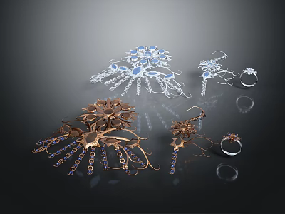 Modern Jewelry Necklace Ring Earrings 3d model