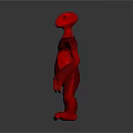 Abstract Red 3D Creature Model With Long Arms Claws And Textured Body