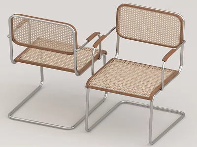 Modern Leisure Chairs With Metal Frame Woven Seat Backrest And Wooden Armrests 3d model