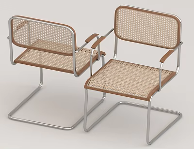 Modern Leisure Chairs With Metal Frame Woven Seat Backrest And Wooden Armrests 3d model