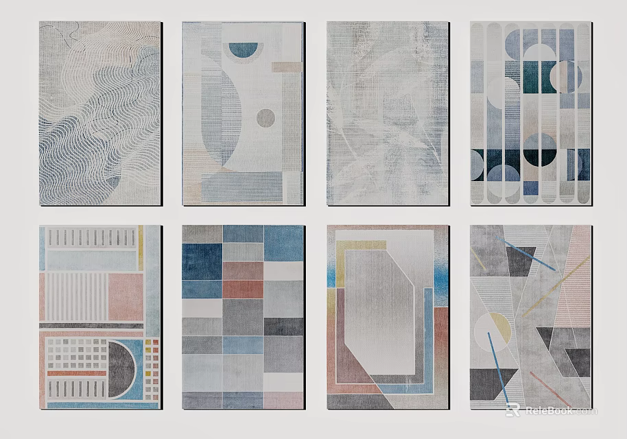 Modern Square Rugs With Various Geometric Patterns And Assorted Colors 3d model