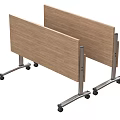 Portable Office Desk With Wooden Top And Metal Frame On Casters