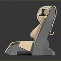 Modern Ergonomic Chair Design With Light Beige Cushion Blue Stripe And Gray Base