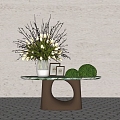 Modern hotel end view table porch table ornaments floral moss combination 3d model