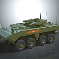 Military Green Armored Vehicle with 6x6 Wheels Weapon Turret and Communication Antennas