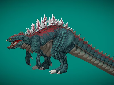 Giant Monster Dinosaur Featuring Open Mouth Sharp Teeth Green Skin Red Back And White Spikes 3d model