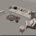 Elegant Modern Sofa and Coffee Table Set With Round Table Accent Pillows and Wooden Frame