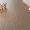 Warm Wooden Floor with Stuffed Pig Toys High Heels White Sneakers and White Cabinets