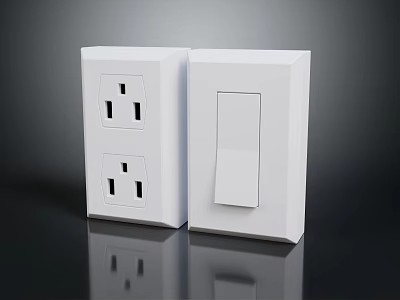 White Electrical Switch Panel With Two Outlets And Single Switch Modern Home Design 3d model