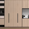 Modern Wooden Cabinet Interior Design With Bookshelves And Office Equipment
