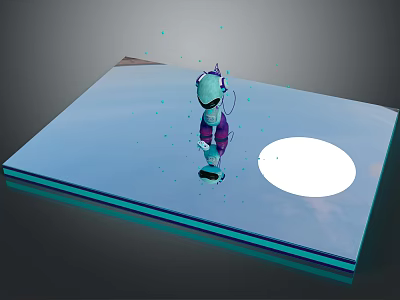 Smart Robot Moving On Blue Platform With White Circular Area And Green Dots 3d model