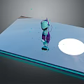 Smart Robot Moving On Blue Platform With White Circular Area And Green Dots