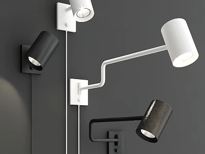 Modern Black And White Wall Lamps With Adjustable Curved Arms For Home Interior 3d model