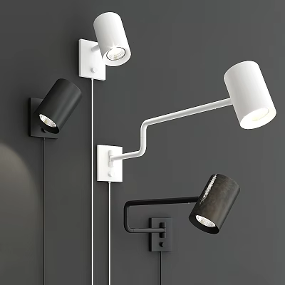 Modern Black And White Wall Lamps With Adjustable Curved Arms For Home Interior 3d model