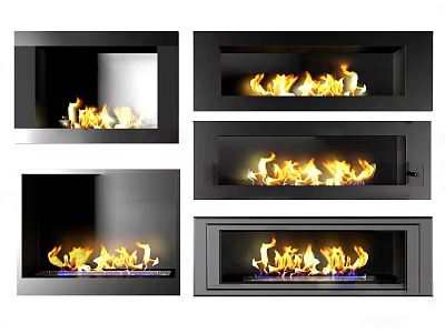 Sleek Modern Fireplace Interior Designs With Burning Flames In Various Styles 3d model