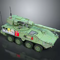 Green Military Wheeled Tank Featuring Six Wheels Antenna Weapon System And Storage Boxes