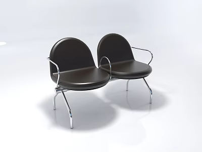 Modern Black Two Seater Sofa with Curved Backrest Armrests and Metal Legs 3d model