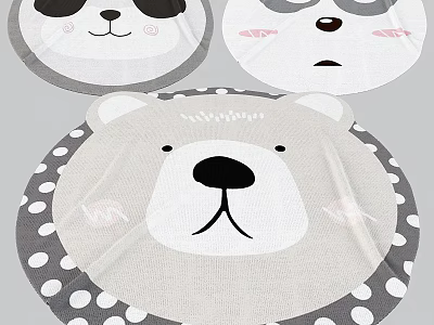 Round Carpet With Cute Cartoon Animal Faces And Polka Dot Border Design 3d model