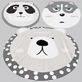 Round Carpet With Cute Cartoon Animal Faces And Polka Dot Border Design