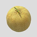 Fresh Oval Shaped Yellow Cantaloupe With Netted Skin And Green Stem On Gray Background