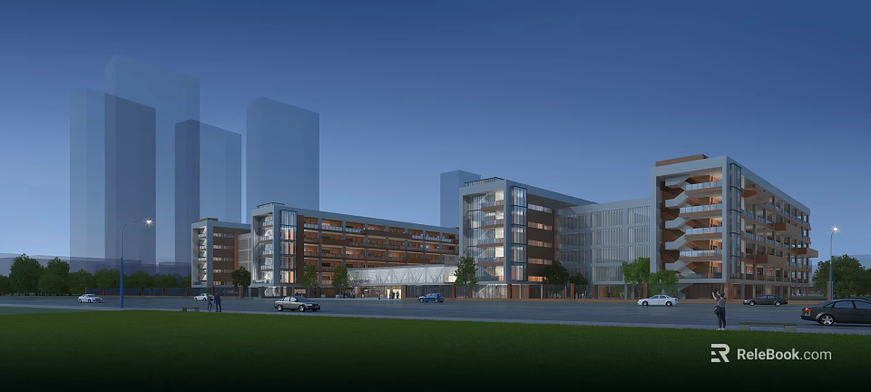Modern School Building with Contemporary Glass Facade Multiple Floors and Urban Green Surroundings 3d model 