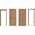 Wooden Hinged Doors Featuring Various Panel Designs And Glass Inserts For Home 3d model