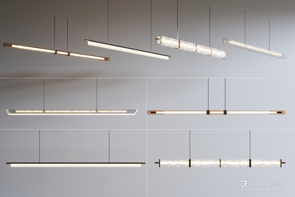 Modern Linear Pendant Lighting Combinations With Different Designs Crystal Accents And Metal Frames 3d model 