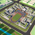 Aerial View of Modern School Building Campus With Sports Field Classroom Blocks And Green Spaces