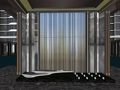 Modern Entrance Gate Design With Glass Curtain Metal Frame And Decorative Ground 3d model