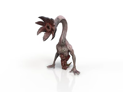Mythical Creature Character With Long Neck Flower Like Head And Clawed Limbs 3d model