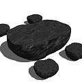Natural Black Stone Table with Round Stools for Modern Interior Design 3d model