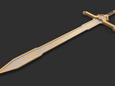 Ornate Golden Sword With Decorative Hilt And Long Metallic Blade Design 3d model
