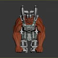 Cyborg Game Movie Character With Red Muscular Body And Mechanical Armor Design Details