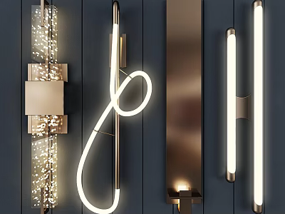 Modern Wall Lamps In Contemporary Styles With LED Lighting On Dark Background 3d model