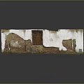 Old Brick Wall With Wooden Door And Peeling Plaster By Water Reflection