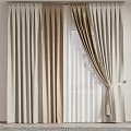 Layered Beige Linen Curtains With Sheer Panels And Window Tieback Design