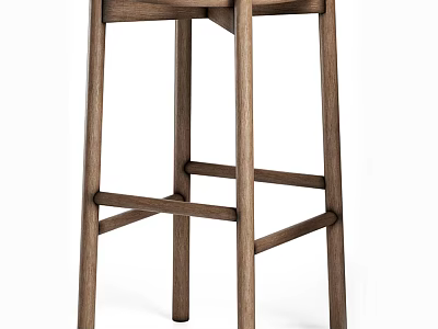 Solid Wooden Bar Stool With Crossed Leg Design For Modern Home Decor 3d model