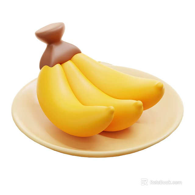 Ripe Yellow Bananas Placed on a Beige Ceramic Plate for Fresh Fruit 3d model 