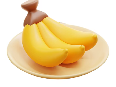 Ripe Yellow Bananas Placed on a Beige Ceramic Plate for Fresh Fruit 3d model
