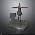 Armored Character Standing on Stone Platform with Shield and Arms Outstretched in 3D Rendering 3d model
