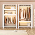 White Open Storage Rack with Hanging Clothes Rods and Shelves for Bedroom Wardrobe Organization