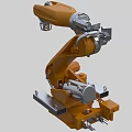 Industrial Robot Arm With Orange And Silver Mechanical Structure For Manufacturing Automation