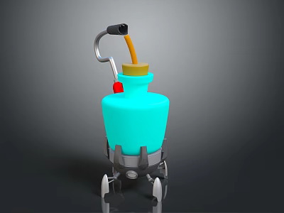 Game Movie Character Blue Container With Wheels Yellow Lid Black Handle And Red Component 3d model