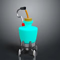 Game Movie Character Blue Container With Wheels Yellow Lid Black Handle And Red Component