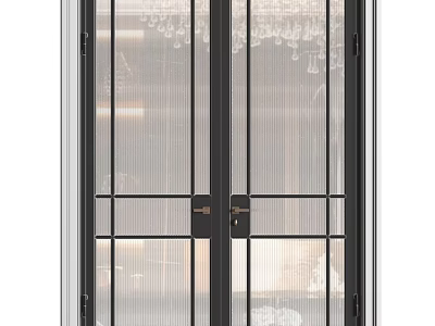 Modern Black Frame Double Glass Doors With Grid Design For Interior 3d model