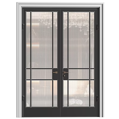 Modern Black Frame Double Glass Doors With Grid Design For Interior 3d model