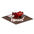 Stylish Kitchen Utensils with Red Cooking Pot Sharp Knives and Cutting Board on Wooden Tray